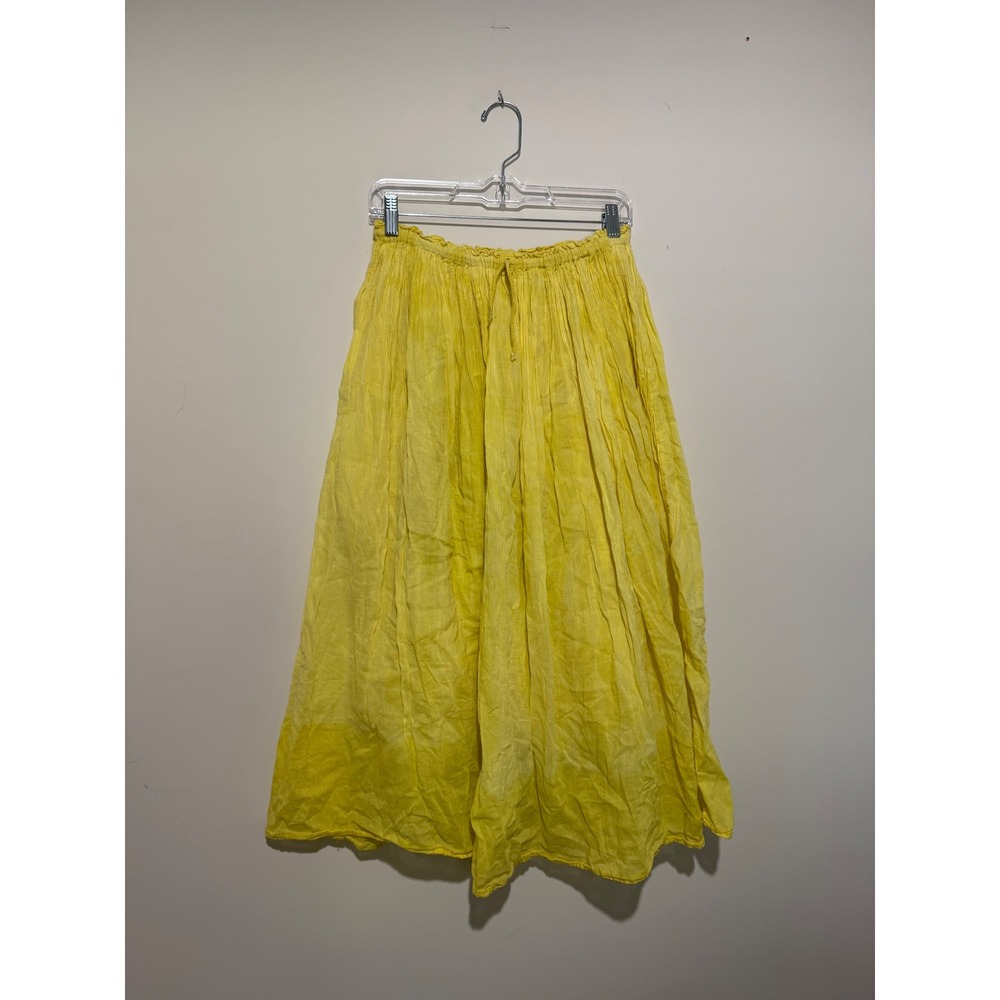 Tokyo Denim Bank Yellow Cotton Gauze Maxi Skirt Boho Elastic Waist Lined